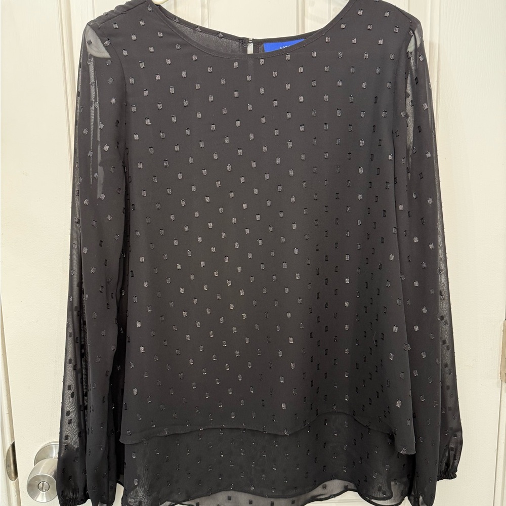 Apt. 9 Black Sheer Blouse with Dotted Design